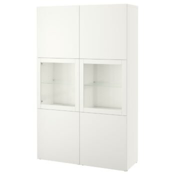 Glassvista, Storage combination w glass doors, white Lappviken/Sindvik white clear glass, 120x42x193 cm