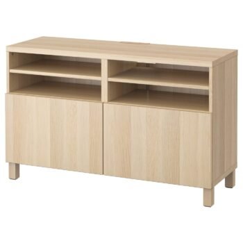 Vista Bench, TV bench with doors, white stained oak effect/Lappviken/Stubbarp white stained oak effect, 120x42x74 cm