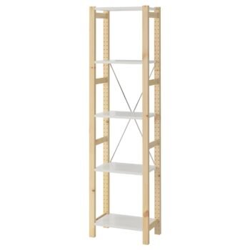 Rustiframe, Shelving unit, pine/metal white, 48x30x179 cm