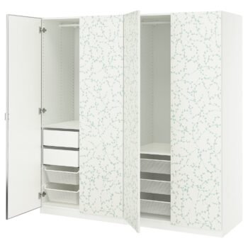 Patternmirror, Wardrobe combination, white patterned/mirror glass, 200x66x201 cm